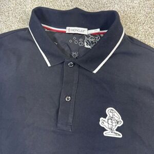 Moncler Mens Black Pique Polo Shirt Duck Graphic Patch Tipped Trim Small